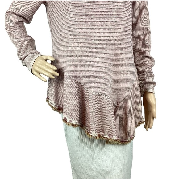 Altar'd State Top Size S Dusty Pink Ribbed Asymmetric Hem Long Sleeve - Picture 3 of 6